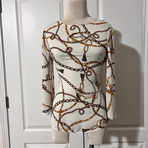 Worthinton Equestrian Theme Blouse with Tie Back - sz XS - Picture 1 of 7